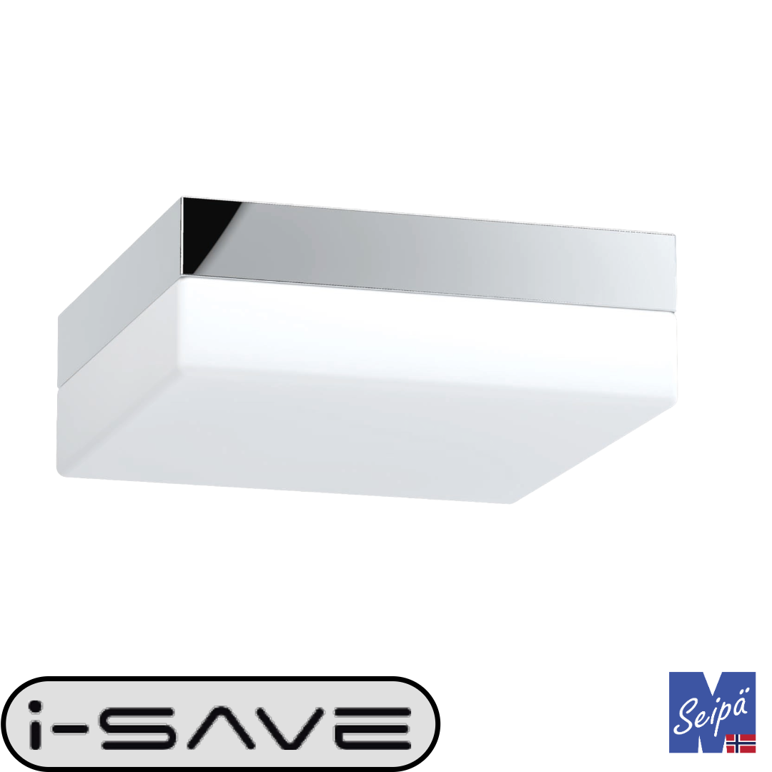 I-SAVE BASE SQUARE E27, Firkantet opal flate og krom base